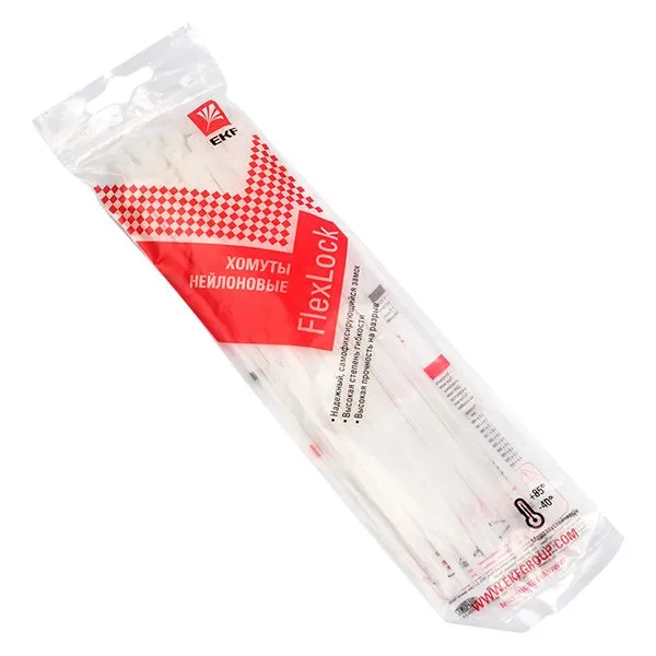Cable tie P6.6 standard (white), 2.5x150 (50 pcs) FlexLock PROxima plc-fl-ctsw-2.5x150-r EKF