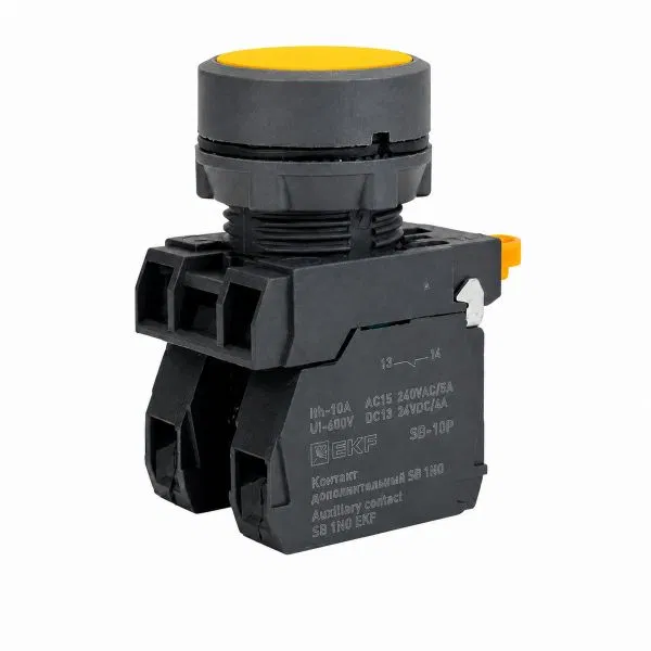 Кнопка SB-21 плоская без фиксации 1NO желтая IP65 EKF SB-2110-Y