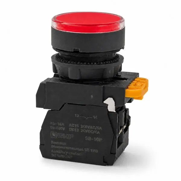 Кнопка SB-27 плоская без фиксации c подсветкой 24V DC 1NC красная IP65 EKF SB-2701-R-D
