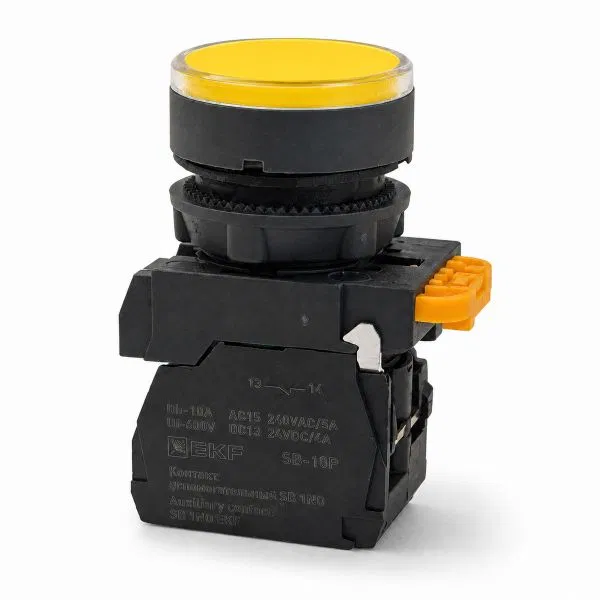 Кнопка SB-27 плоская без фиксации c подсветкой 220V AC 1NC желтая IP65 EKF SB-2701-Y-A2