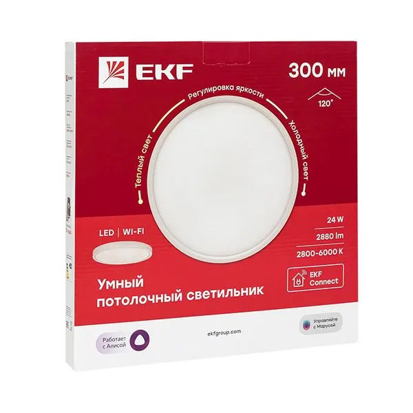 Умный потолочный светильник 300 мм 24 W EKF Connect sclwf-300-cct