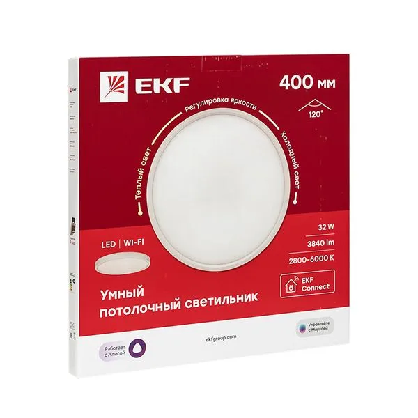 Умный потолочный светильник 400 мм 32 W EKF Connect sclwf-400-cct