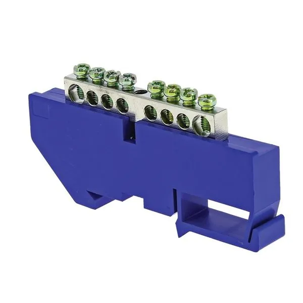 Busbar "0" N (6x9mm) 8 holes zinc blue insulator on DIN-rail EKF PROxima sn1-63-08-d
