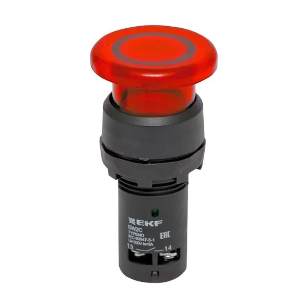 Кнопка SW2C-MD красная с подсветкой NC Грибок EKF PROxima sw2c-md-rr