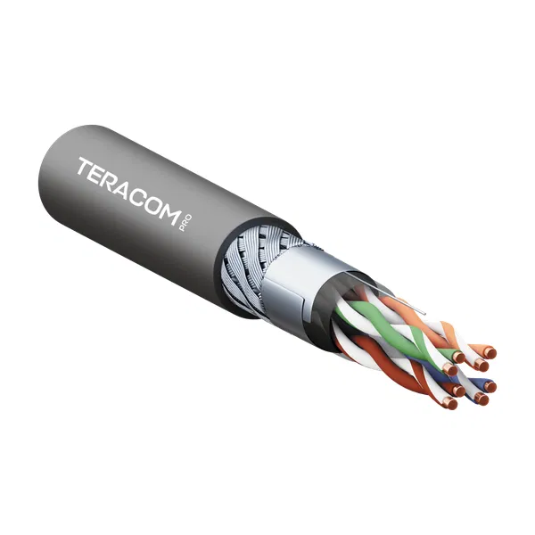 Кабель витая пара SF/UTP кат.5E 4 пары 19х0.1мм 26AWG для промышлен. Ethernet проводник оболочка полиуретан -40град.C – +80град.C черн. (уп.305м) TERACOM PRO EKF TRP-5ESFU-04PU-BK-OIE3