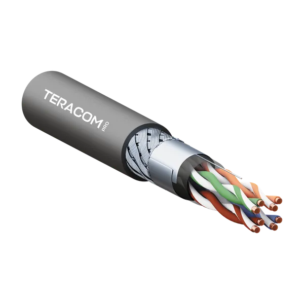 Кабель витая пара TERACOM PRO Cat.5E SF/UTP для промышленного Ethernet проводник 4 пары 19x0,1мм 26AWG оболочка полиуретан -40°C – +80°C цвет черный (упак. 500м) TRP-5ESFU-04PU-BK-OIE5 EKF