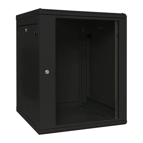 Шкаф настенный 19" TERACOM PRO 15U 600x600 мм дверь стеклянная с замком-ручкой чёрный TRP-WLL-1566-40B EKF