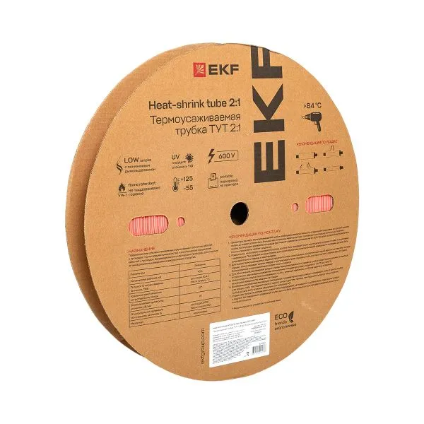Трубка термоусадочная ТУТ нг 30/15 красн. (уп.50м) EKF tut-30-r