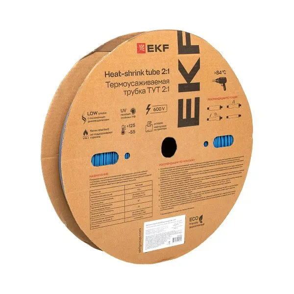 Термоусаживаемая трубка ТУТ нг 40/20 синяя рулон EKF PROxima tut-40-g