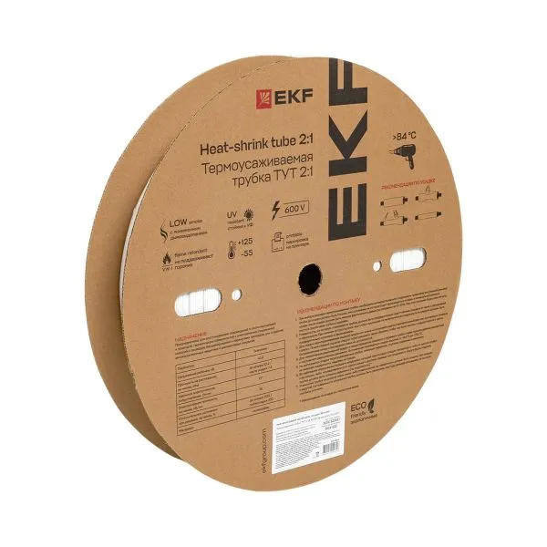 Термоусаживаемая трубка ТУТ нг 40/20 белая рулон EKF PROxima tut-40-w