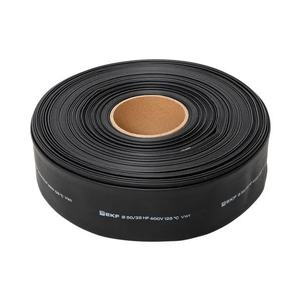 Трубка термоусадочная ТУТ нг 50/25 черн. (уп.50м) EKF tut-50-b