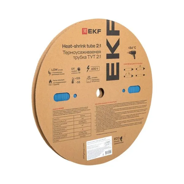 Трубка термоусадочная ТУТ нг 6/3 син. (уп.100м) EKF tut-6-g