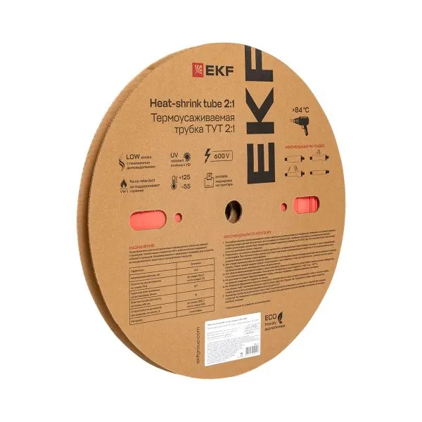 Трубка термоусадочная ТУТ нг 6/3 красн. (уп.100м) EKF tut-6-r
