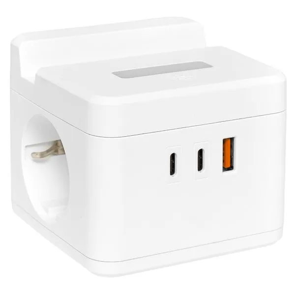 Удлинитель "Куб" 2 гнезда 1USB + 2Type C с быстрой зарядкой, подставкой под телефон и ночником 1,3 метра 1мм2 UBA-CUB-2-FC EKF