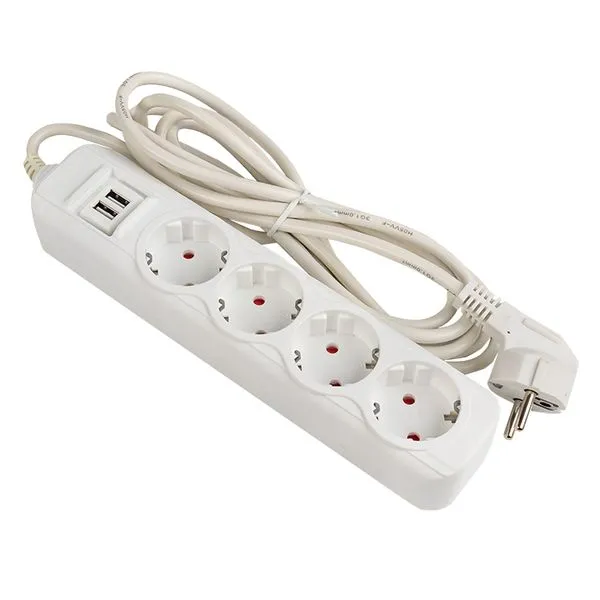 Удлинитель "Эксперт" 4 гнезда 2 метра 16А/3,5кВт с 2 USB 2,1А ПВС 3x1 EKF PROxima UBA16-2USB-4-02i