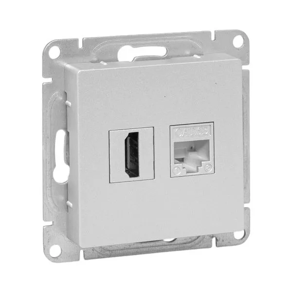 Механизм розетки HDMI+RJ45 (cat5), алюминий Эпика EKF UP1-SOA-HDMI+RJ45