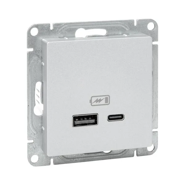 Розетка СП Эпика USB-A+С механизм алюм. EKF UP1-SOA-USBA+USBC