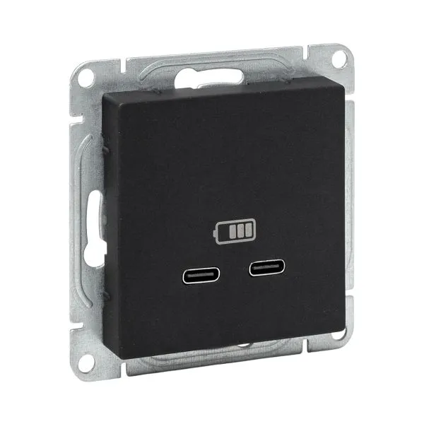 Механизм розетки USB-C - 2шт, чёрный Эпика EKF UP1-SOB-2USBC
