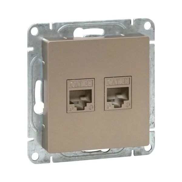 Розетка компьютерная 2-м СП Эпика RJ45 кат.5 механизм шампань EKF UP1-SOC-2RJ45-5