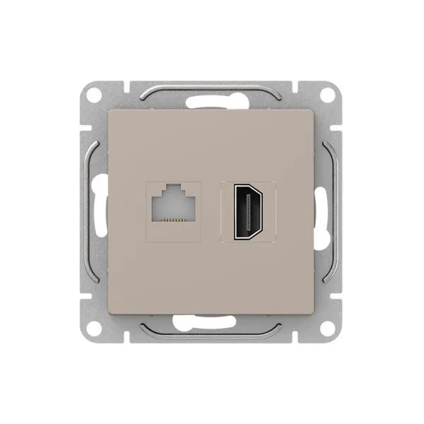 Розетка СП Эпика HDMI + RJ45 кат.5 механизм крем. EKF UP1-SOI-HDMI-RJ45