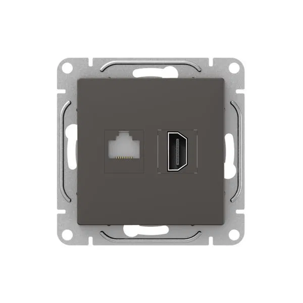 Розетка СП Эпика HDMI + RJ45 кат.5 механизм мокко EKF UP1-SOM-HDMI-RJ45