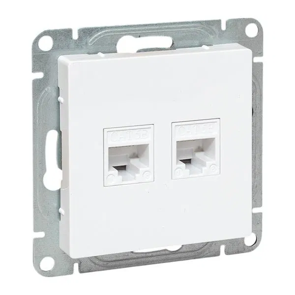 Розетка компьютерная 2-м СП Эпика RJ45 кат.5 механизм бел. EKF UP1-SOW-2RJ45-5