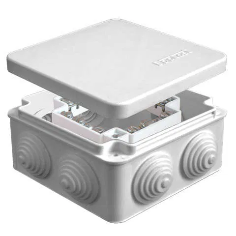 Distribution box OP 105x105x56mm IP54 with terminal. 7 outputs 4 cable glands 16A 24 contacts snap-on lid ser. Epplast 100028 Электропромпласт
