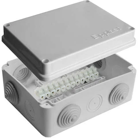 Коробка распределительная ОП 150х110х70мм IP54 с клемм. 10 выходов 6 гермовводов 10А 12 контактов крышка на винтах сер. Epplast 210304 Электропромпласт