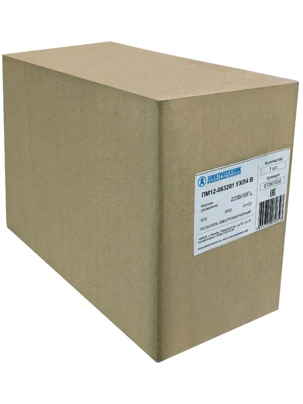Electromagnetic starter PM12-063201 UKHL4 V 63A 220V/50Hz AC 2NO+2NC IP00 non-reversing with relay RTT-231 53.5-72.3A Elektrotekhnik ET007032