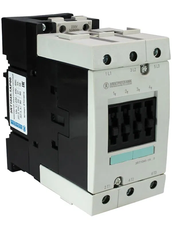 Контактор электромагнитный 3RT1045-1AP00 3-пол. 80А AC-3 37кВт/400В 230В AC 50Гц типоразмер S3 винт. клеммы IP20 Электротехник ET014814