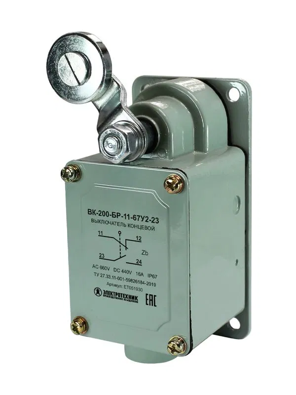 Limit switch ВК-200-БР-11-67У2-23 lever with roller without seal right stroke without self-return step 2- 51mm IP67 Электротехник ET051930