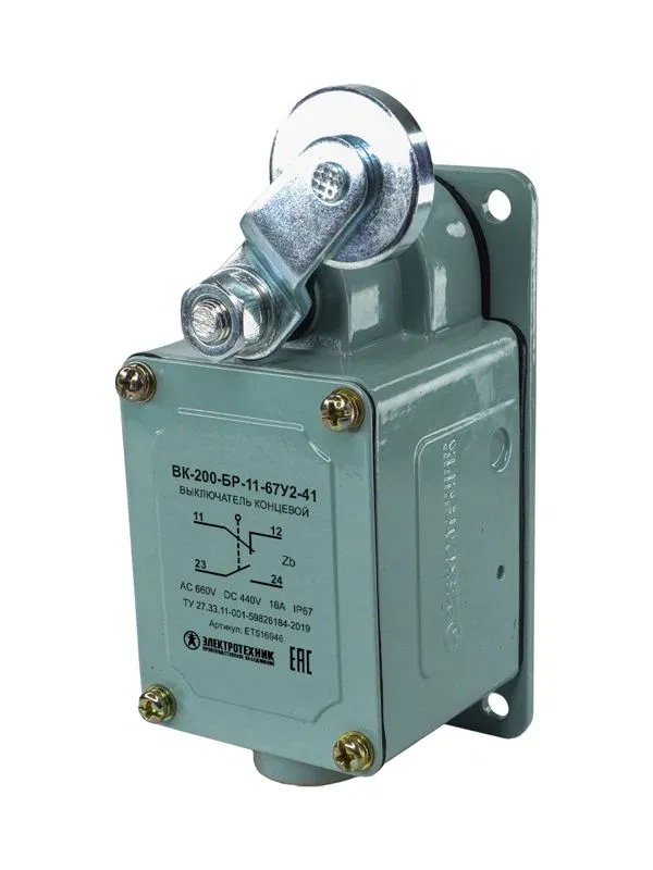 Limit switch ВК-200-БР-11-67У2-41 lever with roller without seal right stroke self-return step 4 IP67 Электротехник ET516946