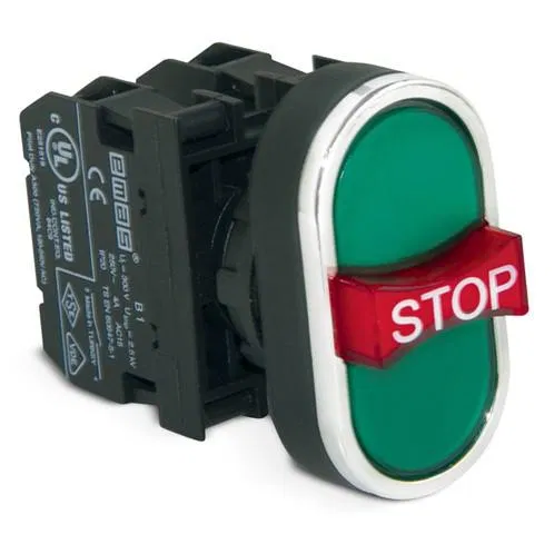 Кнопка тройная с аварийной кнопкой "STOP" зел. EMAS B121B30YY