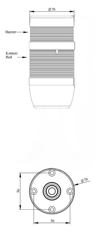 70mm LED 信号灯 220V 铝制 壁挂式 100mm 连接带蜂鸣器 红色 EMAS IK71F220ZD01