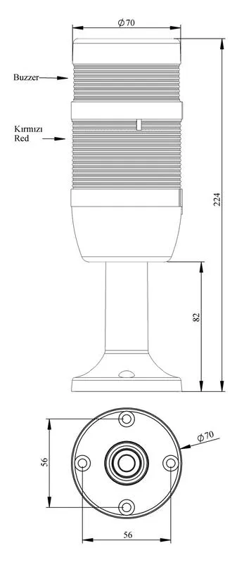 Signal tower 70mm 220V strobe FLESH buzzer red. EMAS IK71F220ZM01