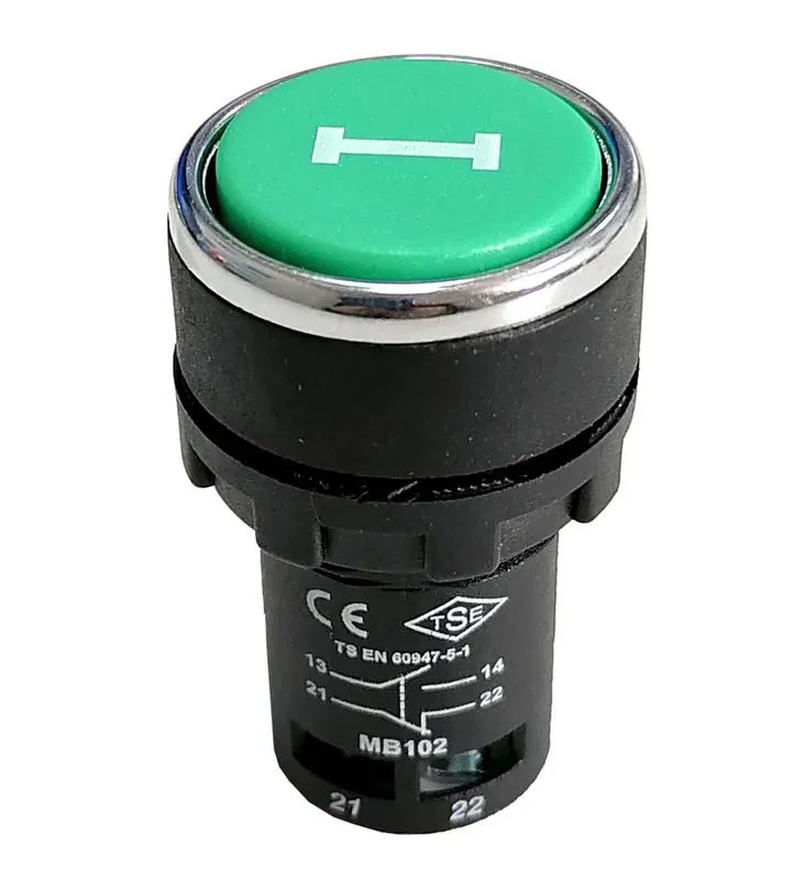 Кнопка нажимная моноблочная 22мм IP 40 1НО+1НЗ зел. EMAS MB102DY