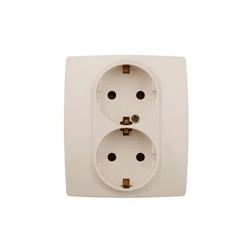 Розетка 2-м СП Эра12 12-2104-02 16А IP20 16AX 250В 2х2P+E Schuko защ. шторки сл. кость Эра Б0014700