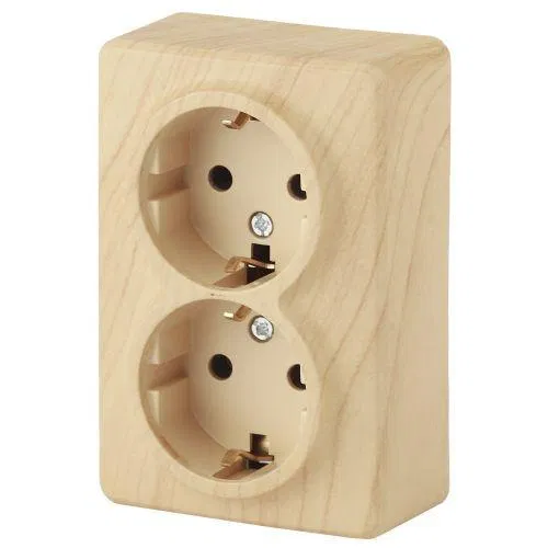 Socket 2-gang Era Expert 11-2206-11 16A IP20 16AX 250V 2x2P+E Schuko shutter pine Era B0020696
