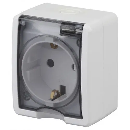 Socket 1-way Era Expert 11-2402-01 16A IP54 16AX 250V 2P+E shutter protection white Era B0020714