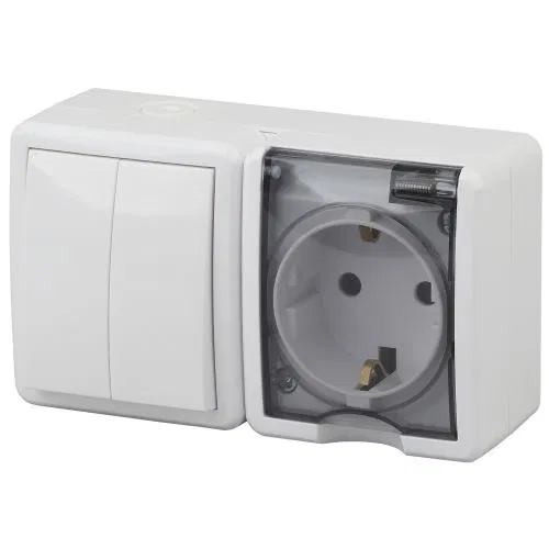 OP block socket+2-way switch 11-7402-01 16AX(10AX)-250V IP54 Expert white ERA Б0020735