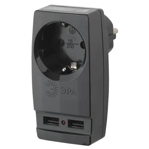 Адаптер 1-м с заземл. Polynom SP-1e-USB-B 220В 2хUSB 2100мА черн. Эра Б0026333