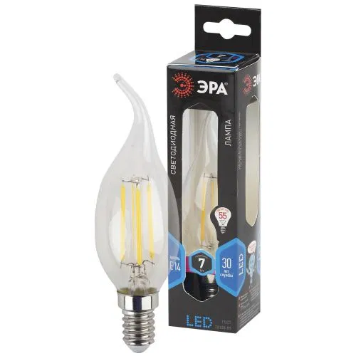 LED灯丝灯泡 F-LED BXS-7W-840-E14 7W 烛台型 透明 4000K 中性白 E14 910lm 170-265V Эра Б0027945