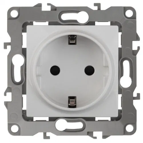 Socket 1-way SP Era12 12-2011-01 16A IP20 16AX 250V 2P+E Schuko without mounting tabs screw white Era B0029234