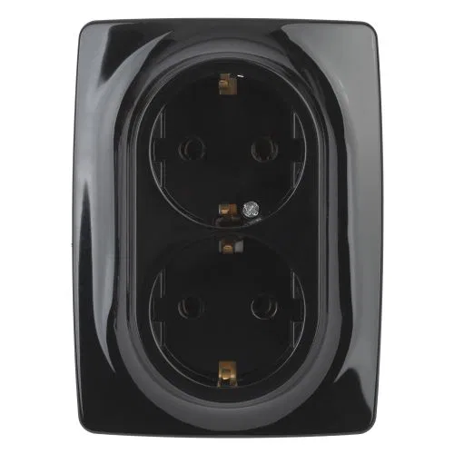Socket 2-way SP Era12 12-2106-06 16A IP20 16AX 250V 2x2P+E Schuko black Era B0031233