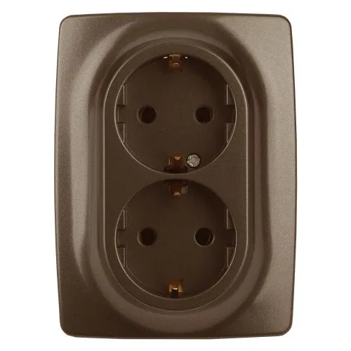 Розетка 2-м СП Эра12 12-2106-13 16А IP20 16AX 250В 2х2P+E Schuko бронз. Эра Б0031235