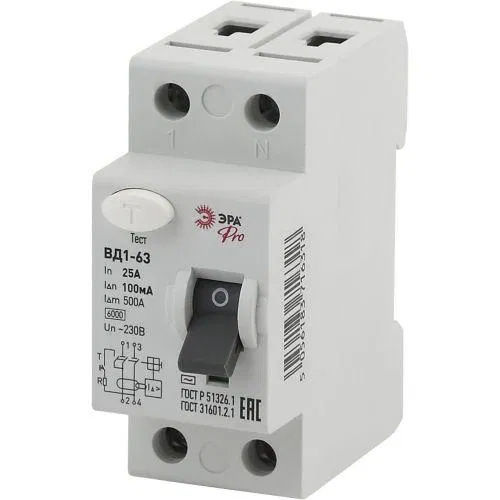 Residual current device (RCD) 1P+N 25A 100mA VD1-63 Pro NO-902-56 ERA Б0031895
