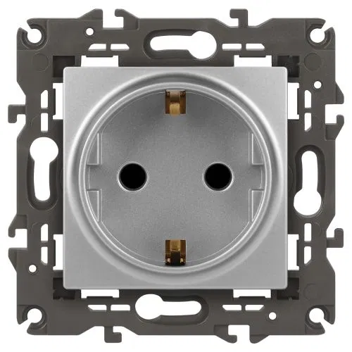 Socket 1-gang Era Elegance 14-2101-03 16A IP20 16AX 250V 2P+E Schuko alum. Era Б0034266