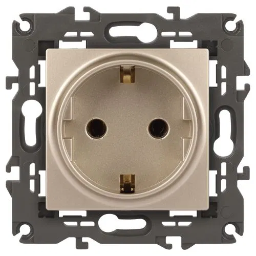 插座 1-м СП Era Elegance 14-2102-04 16A IP20 16AX 250V 2P+E Schuko 带保护门 香槟色 Era Б0034275