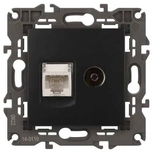 Розетка компьютерная + телевизионная 2-м Elegance 14-3110-05 RJ45 + TV IP20 механизм антрацит Эра Б0034318