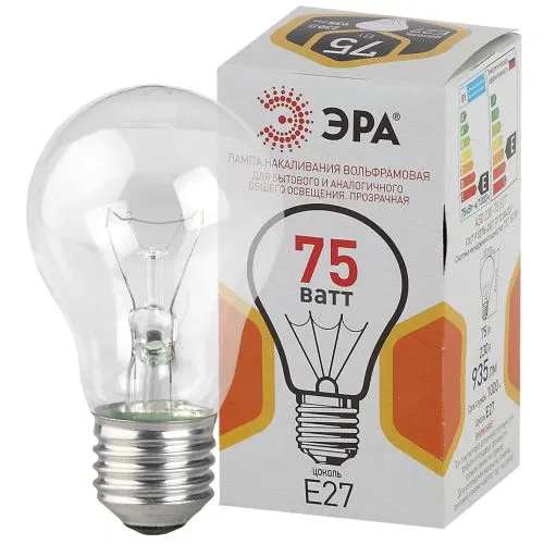 Incandescent lamp A50 75-230-E27-CL 75W pear-shaped E27 230V ERA Б0039123
